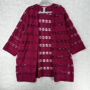 Catherines Crochet Cardigan Sweater Womens Plus 1X Pink‎ Short Sleeve Open Knit